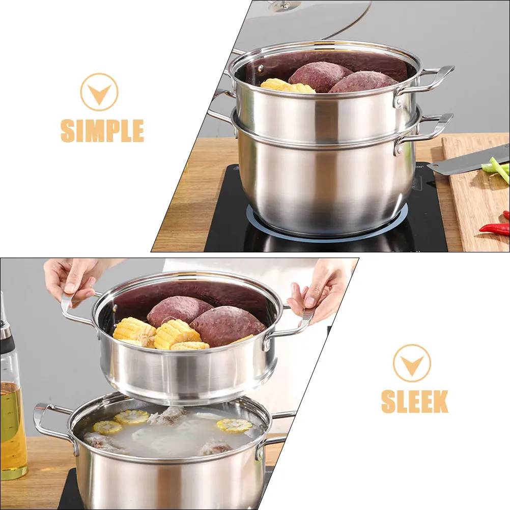 

Multi-Functional Stainless Steel Steamer Double Handle Soup Pot For Cooking Dumpling Shrimp Steam Pot Family Use Easy
