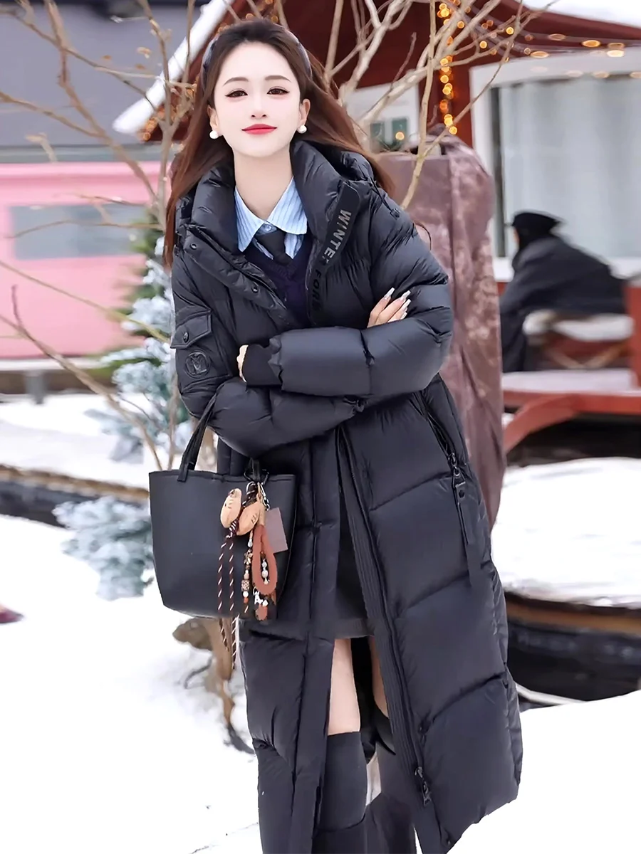 Nuevo Abrigo Largo de Plumón Blanco para Mujer, Resistente al Frío Extremo, Diseño Casual con Cierre, Estilo Informal