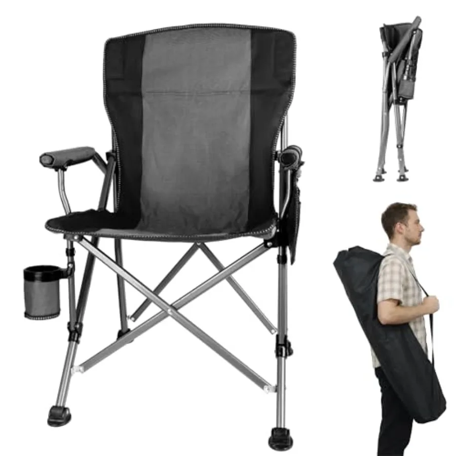 

Folding Camping Chair with Cup Holder and Storage Bag, Heavy Duty Support 400 LBS, Collapsible Portable Camping Chair for Outdo