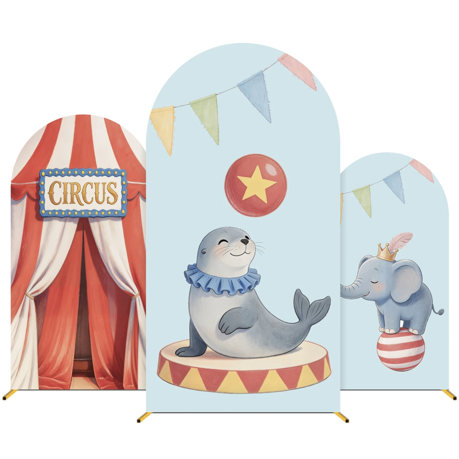 Carnival Circus Tent Arch Cover Backdrop Elephant Dolphin Juggling Show Baby Shower Kids Birthday Party Decor Arched Background