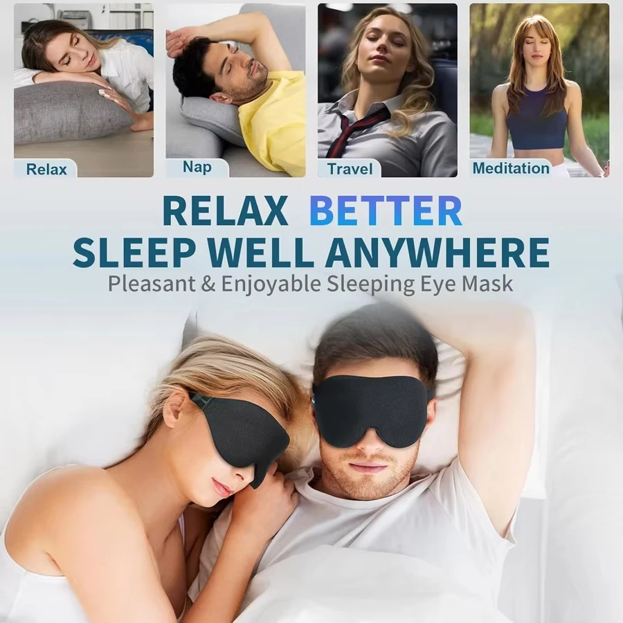 3D Unisex Eye Contoured Sleep Mask Groove Molded Memory Foam Light Blocking Eyemask Soft Comfortable Car Office Travel Yoga Nap