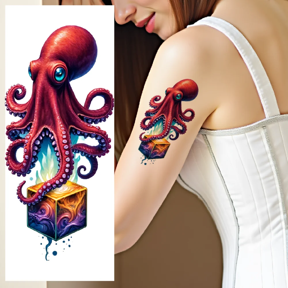 

12 шт., временная татуировка, мистический осьминог, реалистичные временные татуировки, черепаха, морское существо, красочный реализм, морской дракон для взрослых