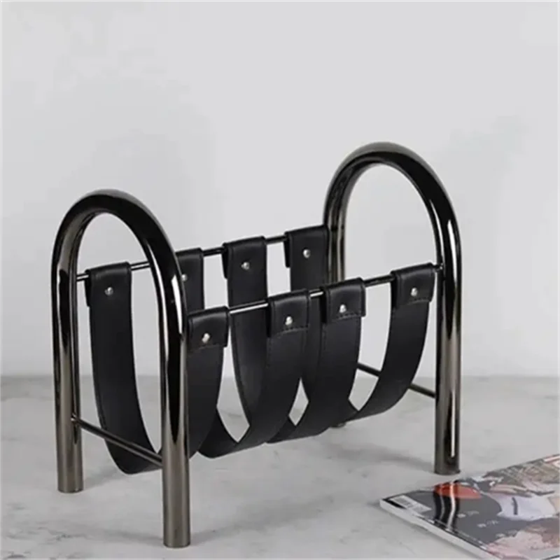 

Modern Luxury Metal Leather Magazine Rack Bookshelf Home Decoration Ornaments Bookshelf Model Division Housewarming Gift