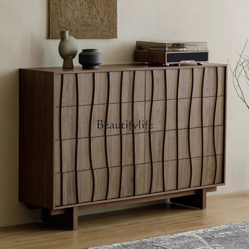 

Medieval solid wood chest, black walnut color, bedroom drawer, locker.