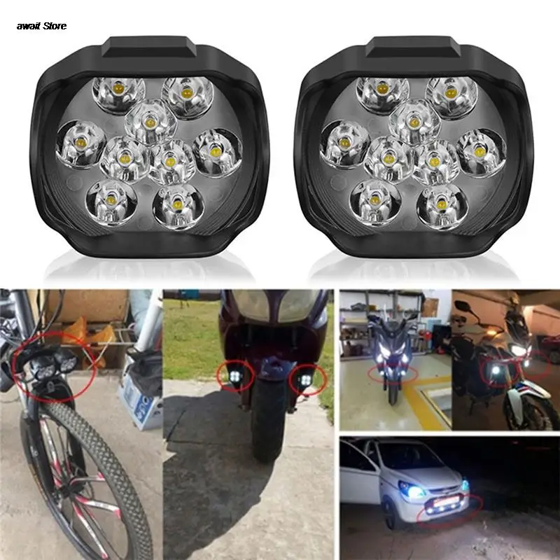 Motorcycle Headlight 9 LED 6W DC12V Super Bright Fog Spot White Work Light Internal Drive For Motorcycles Electric Bicycles