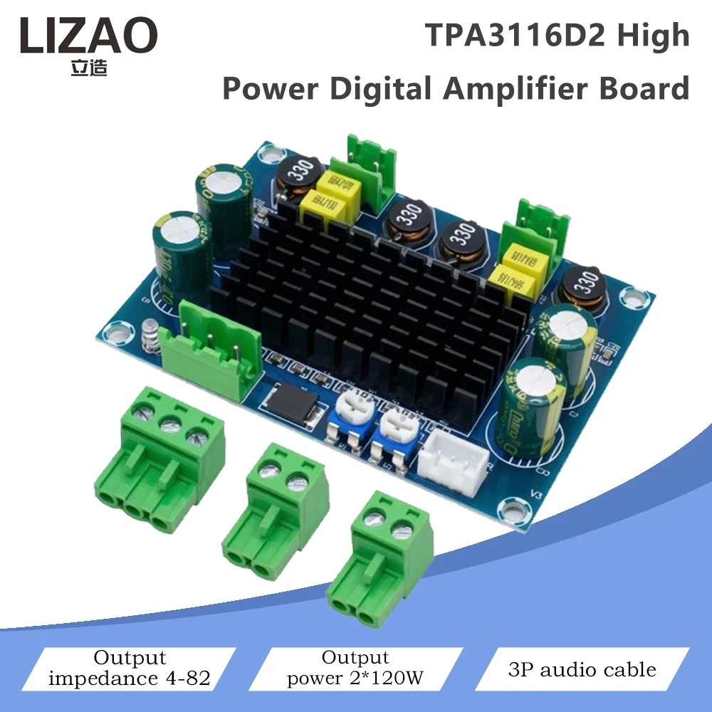 XH-M572 TPA3116D2 Placa Amplificadora Digital HIFI de Alta Potencia 2*120W de Doble Canal con Entrada de Conector Dedicada para Chasis DC 5V-28V