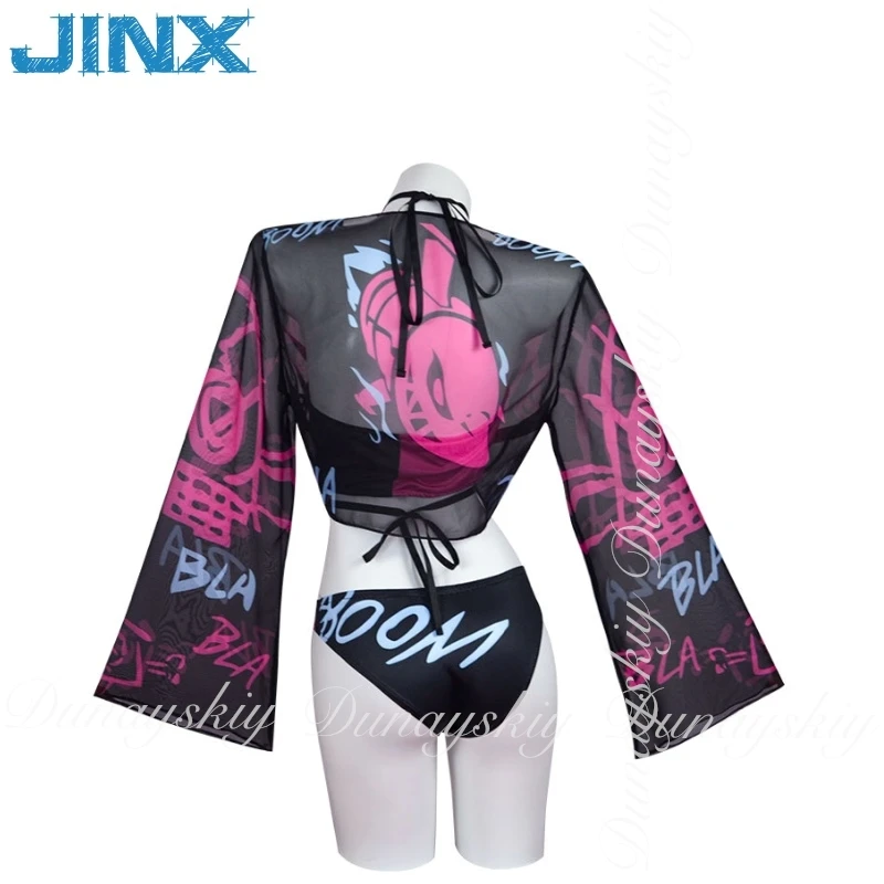 Arcane: League of Legends LOL Game Jinx Rampage Lori Cosplay Long Double Braids Swimsuit Bikini Cosplay Costume  Full Of Set