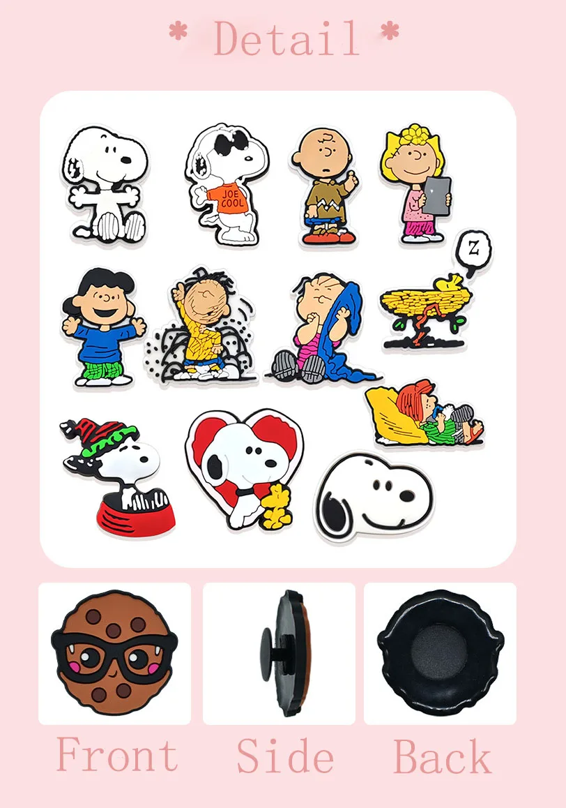 1-100PCS MINISO Snoopy Series Shoe Charms Garden Shoe Accessories Buckle Fit Clogs Decaration Sandals Decorate Men Women Gift