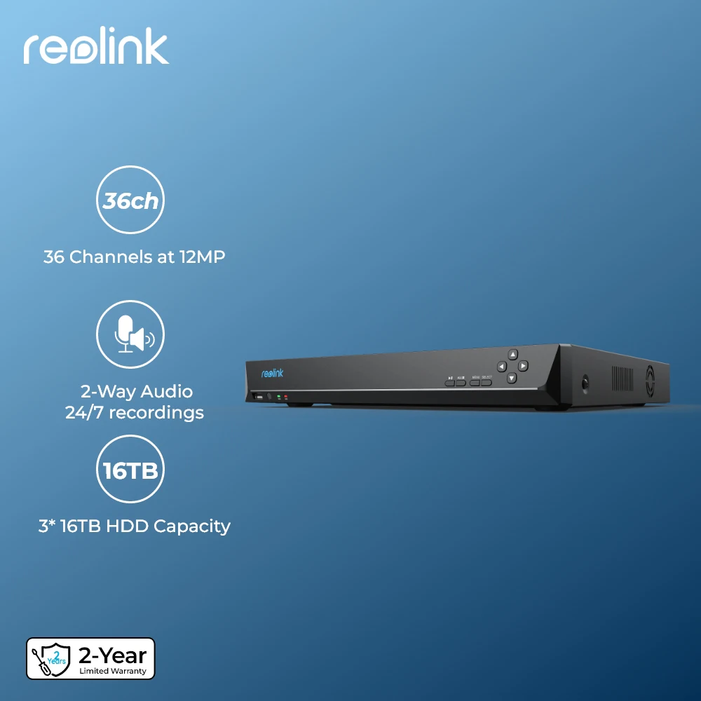 Reolink 36CH 12MP Security Camera System 2-Way Audio 4K NVR for 5MP/8MP IP Camera 24/7 Video Recording Surveillance System NVS36