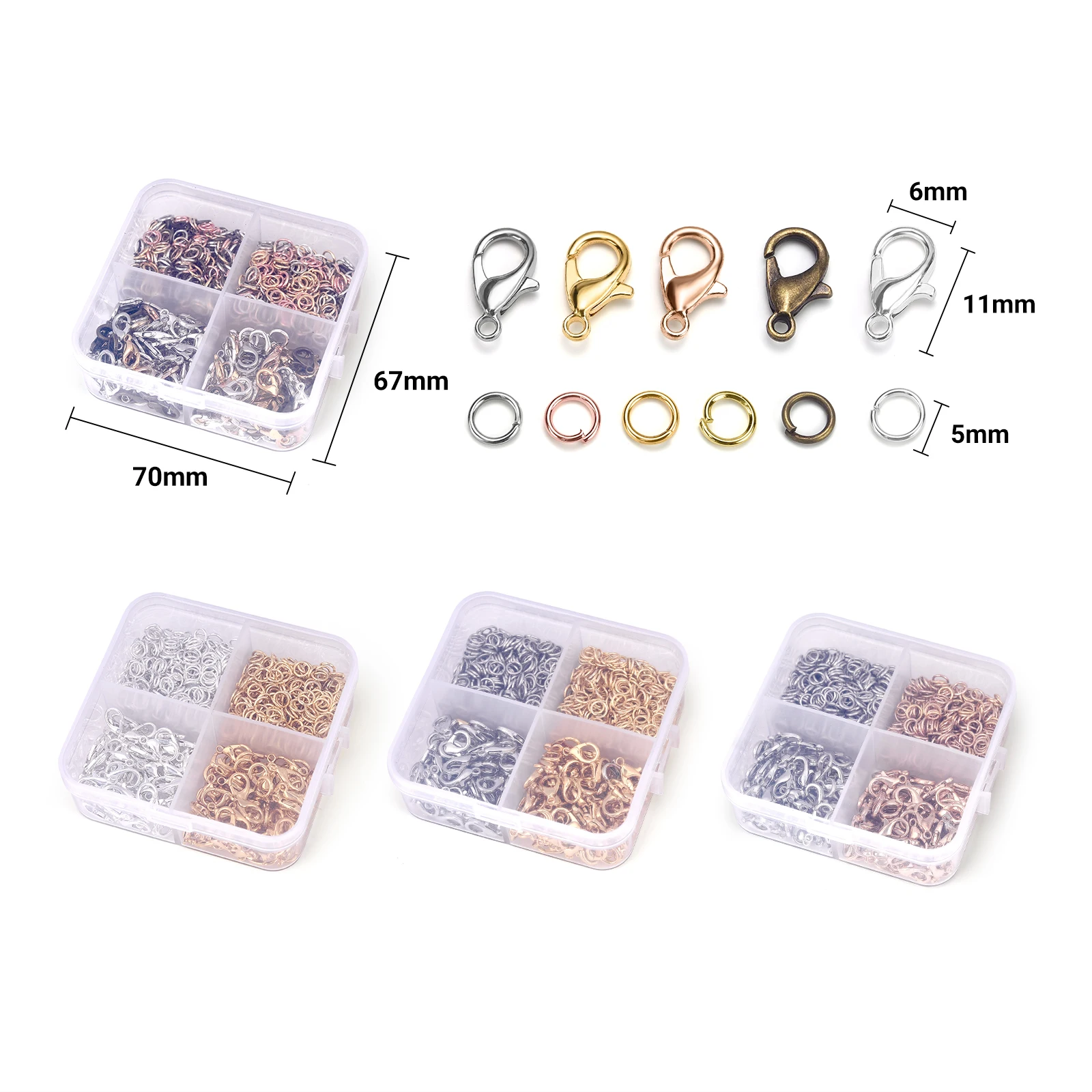 

500Pcs/Box Jewelry Making Kit Lobster Clasps & Jump Rings With Box For DIY Chain Necklace Bracelet Anklet Supplies Connectors