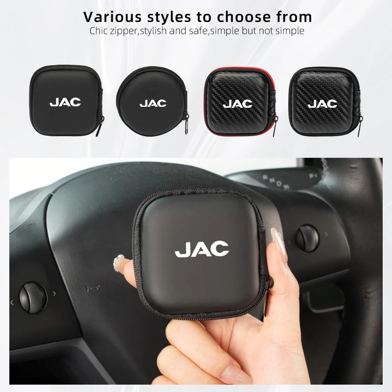 Car Logo Carbon EVA Headphone Storage Box Mini Data Cable Organiser For JAC Refine J3 J4 J7 JS3 JS4 KR1 S2 S3 S4 S5 S7 Vapour T8