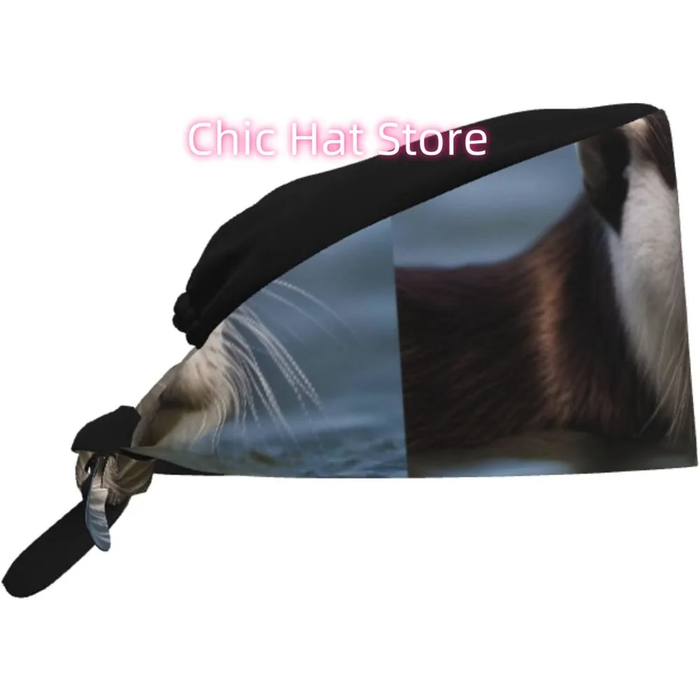 

Breathable Work Hat Clawed Otter Printing for Chef, Nursing, Spa, Facial Care, Fitness Black