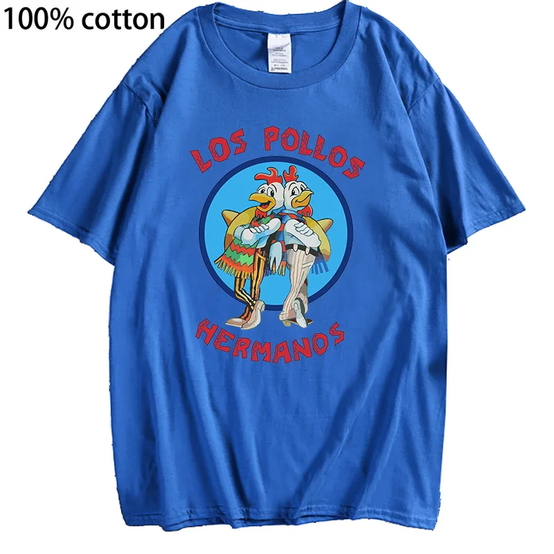 LOS POLLOS Hermanos Funny Printed T-Shirt Men Fashion Casual Short Sleeves Summer Cotton Breathable Tshirt Chicken Brothers Tees