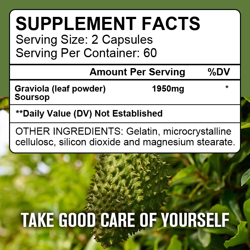 Soursop Graviola Capsules 1950mg for Powerful Antioxidant Promote Digestion & Cellular Health Strengthen Immunity