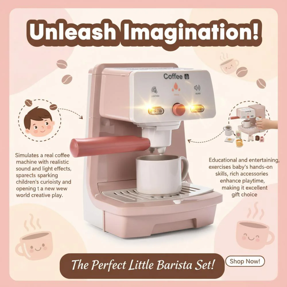Coffee Maker Toy, Interactive Simulation, Light & Sound Effects, Perfect for Pretend Play