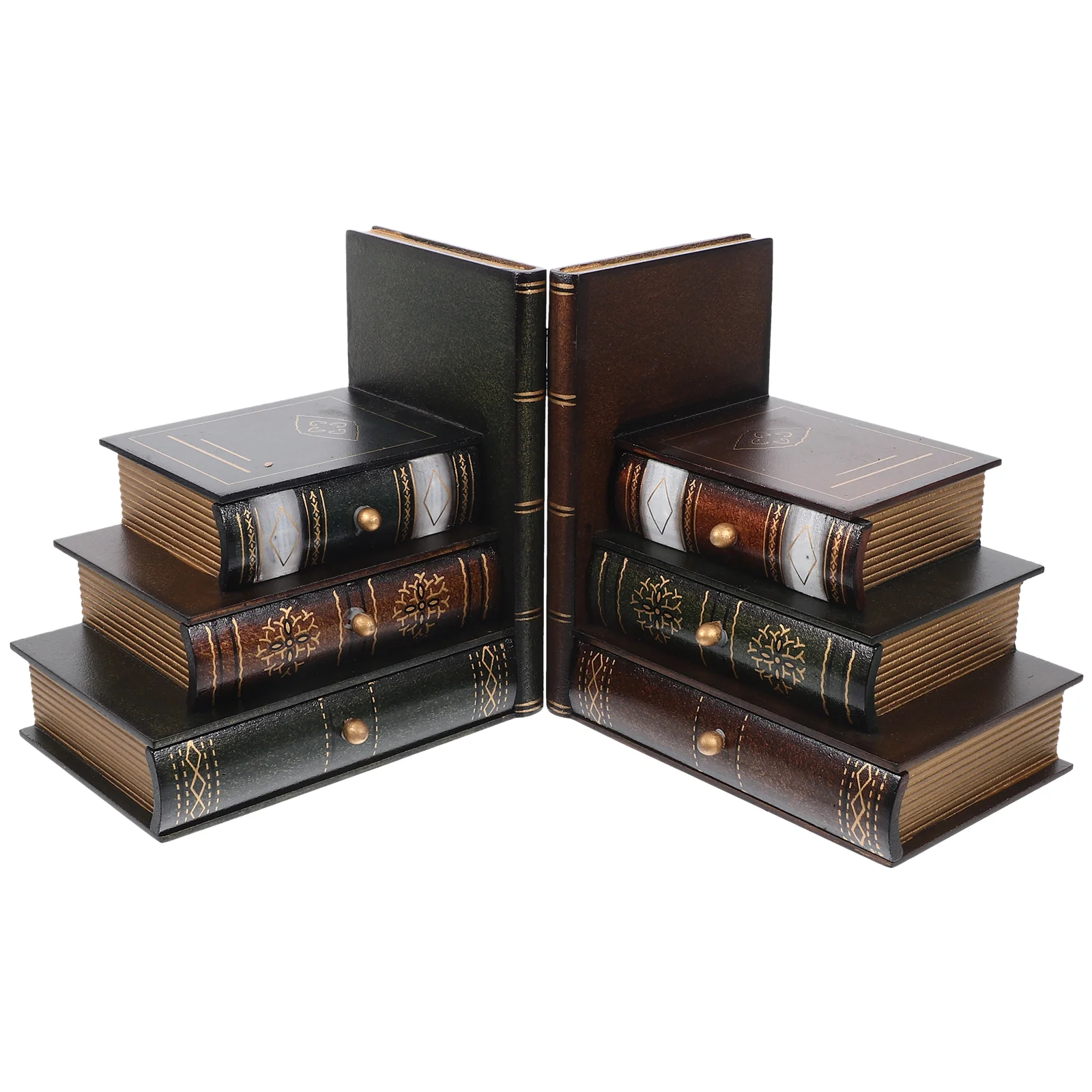 

European Retro Bookends Bookcases Holder with Storage Decorative Boxes Shelf Wood Wooden