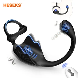 HESEKS 3 in 1 Prostate Massager Vibrating Cock Ring Anal Plug with Mini Bullet Taint Stimulator Remote Control Mens Sex Toys 18+