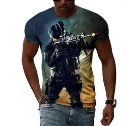 Summer Leisure Field Fighting Sniper Pattern Men's T-shirt Hip Hop 3D Print Personality  Rod Neck Short Sleeve Tops Fashion Clot