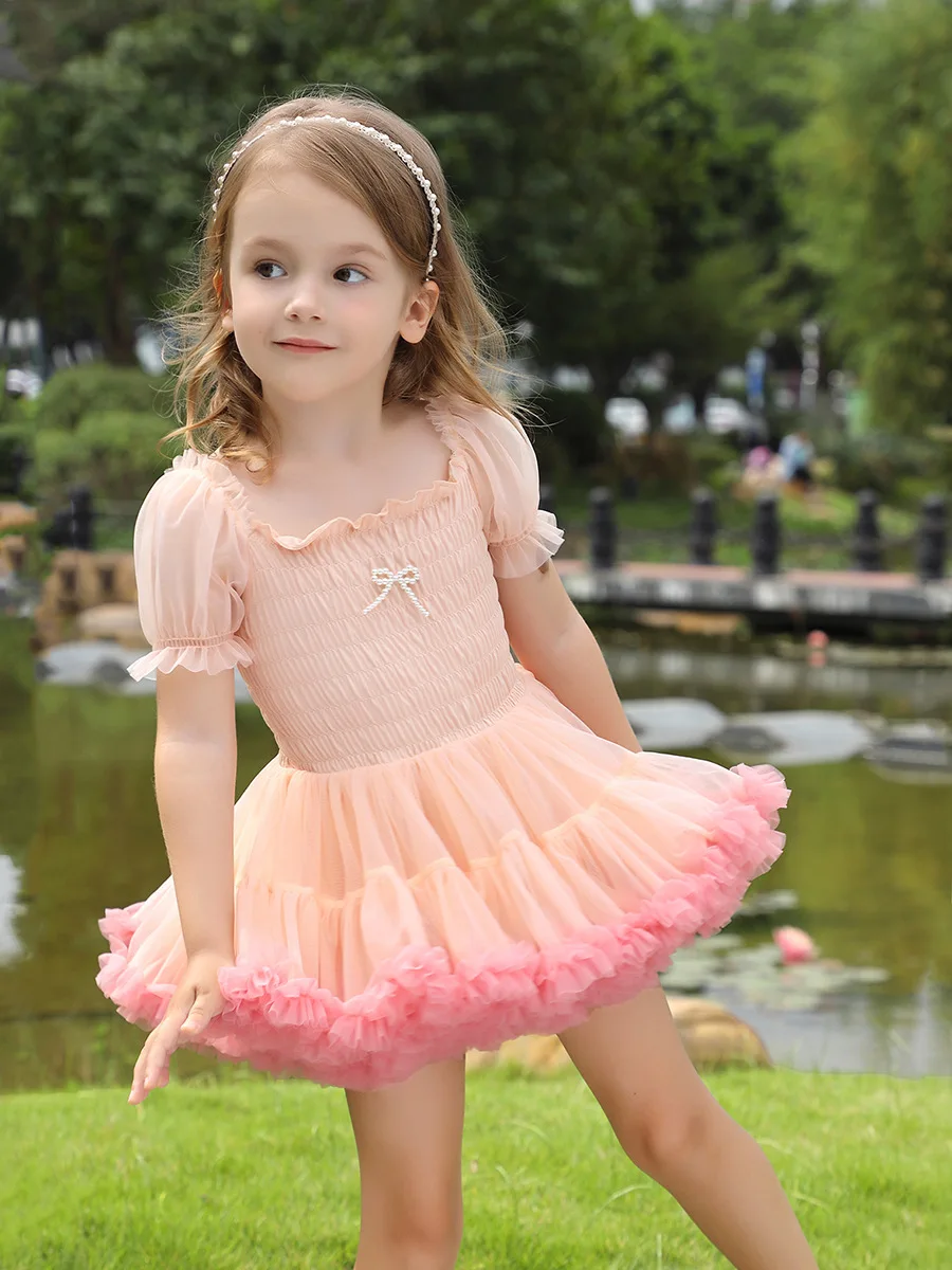 New Cute Baby Girl Dress Solid Color Bubble Sleeve Fluffy TUTU Baby Dresses Sweet Baby Girl Clothes Birthday Princess Frocks