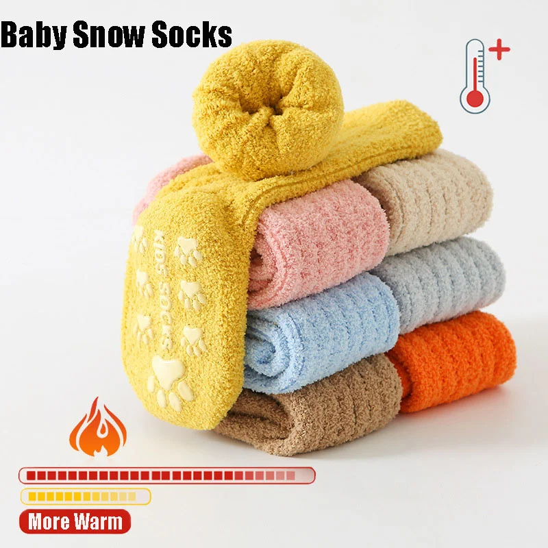 Children\'s Socks Super Warm Baby Snow Socks For Boys Girls Xmas Gifts Thick Cold Winter Floor Socks With Non-Slip Silicone Dots