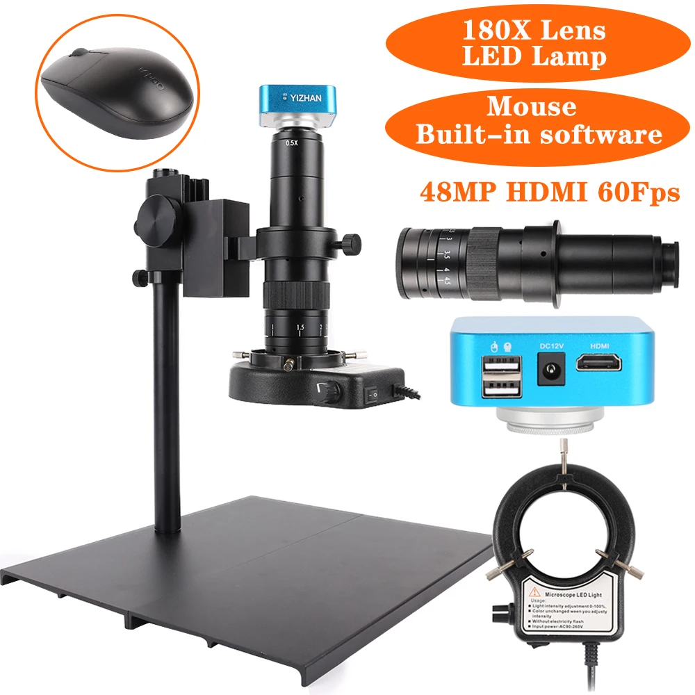 48/38/13MP Microscope HDMI Digital Sony Sensors Camera 180X Electron HD VGA  Industrial Microscopes Adjustable Bracket Welding