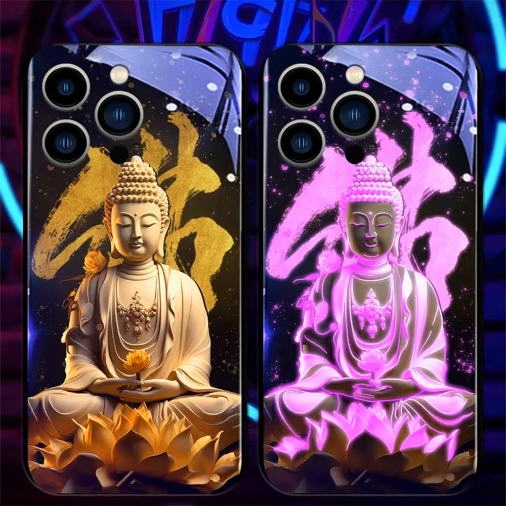 Luck Lotus Buddha Sound Music Control Led Light Glowing Etui na telefon do iPhone 15 14 13 12 11 Pro Max XR XS Plus 6 7 8 SE2020