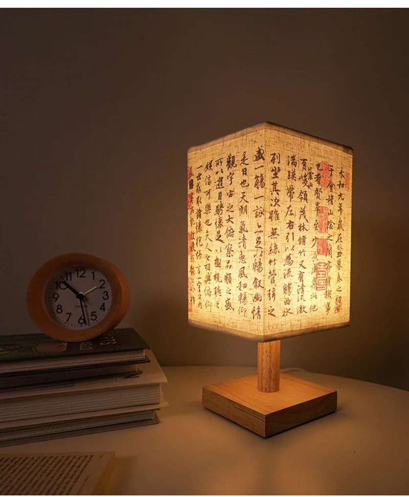 LED Decoration Table Lamps Simple Chinese Style Dimmable Plug Night Light Fabric Lampshade Square Bedroom Bedside Desk Lights