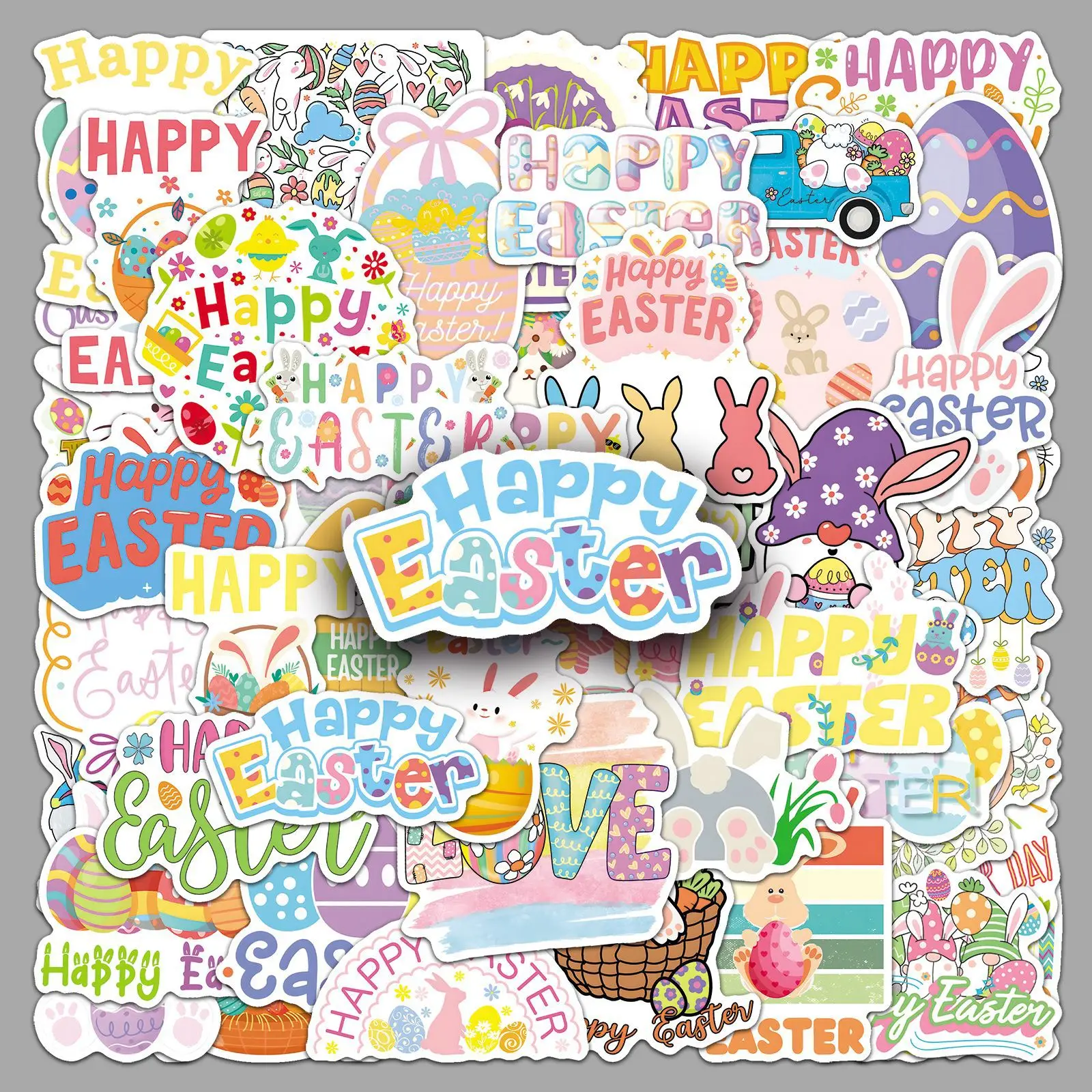 

50PCS Cartoon Easter Holiday Creative Decorative Stickers Fun Bunny Doodle Waterproof Decals for Refrigerator Scrapbook Desk