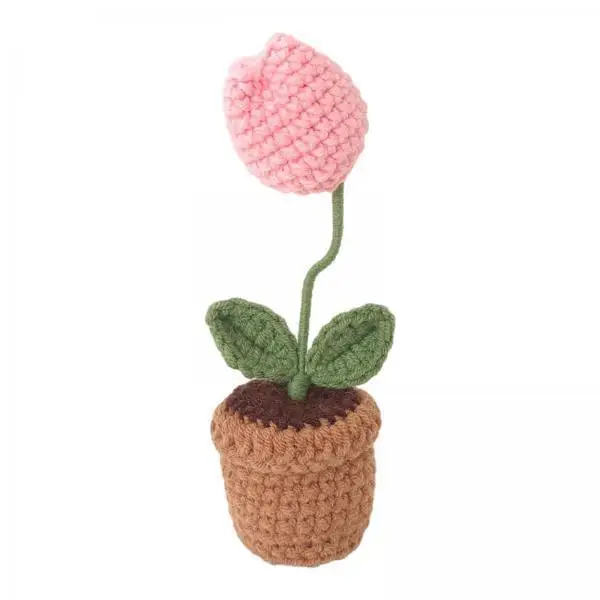 Crochet Artificial Flower Plush Thread Mini Potted Knitted Bouquet Floral Summer Decoration for Living Room