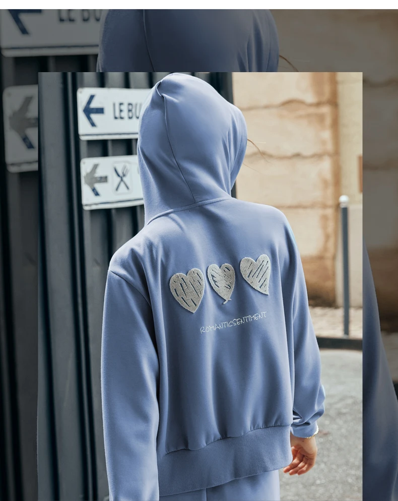 OLrain Women Blue Zip Up Hoodies 2025 Autumn Athletic Leisure Long Sleeve Hooded Jacket Woman Outerwear Lady Clothing O23QW80820