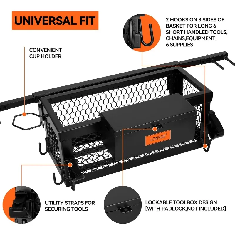헤비 듀티 트랙터 바스켓, 범용 공구함 액세서리, 24x10x10인치 바스켓 부착물