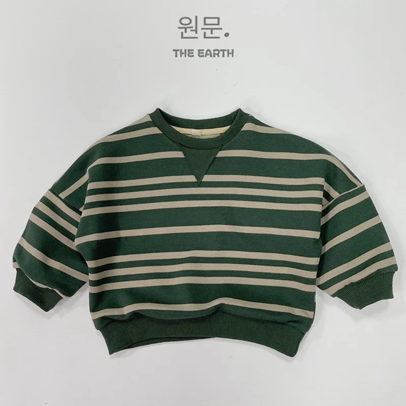 2024 New Spring Korean Style Children Clothing 1-6Yrs Kids Casual Loose T-shirt Baby Girls Boys T-shirt Stripe Cotton Pullover