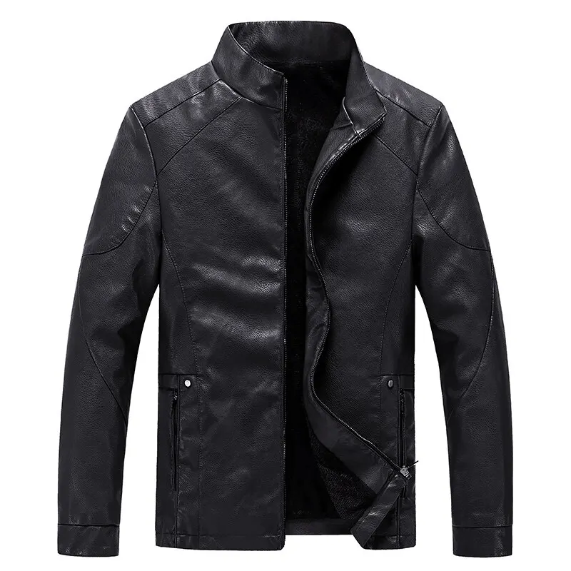 Men fleece business 2022 winter Thick Warm Fleece Leather Jacket Coat Men Autumn Outwear Casual  Motor Biker Leather Jackets Men