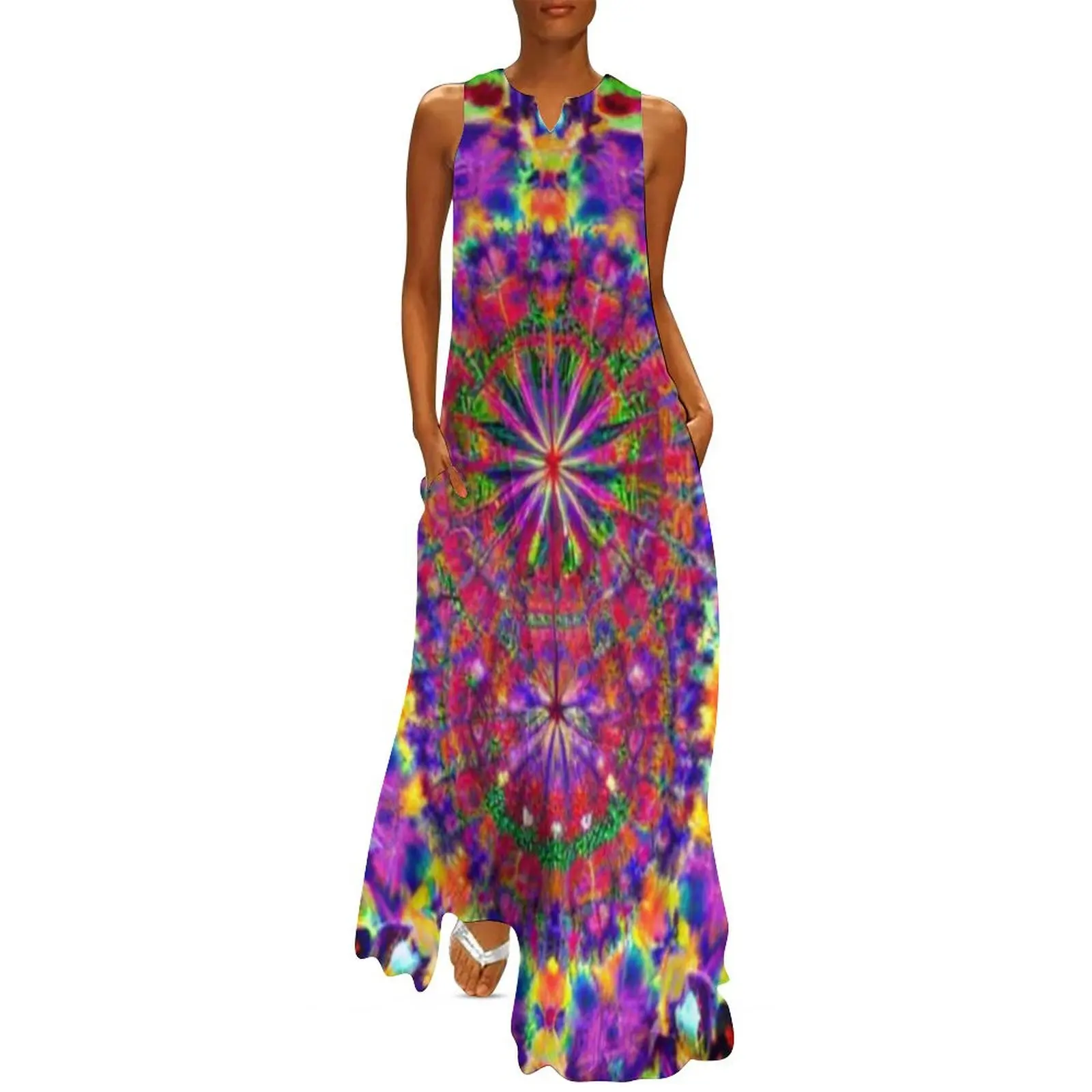 Tie dye vibrant Ai art Disco ball disco fever boogie dance 70s club disco party checkered Long Dress party dresses women Dress