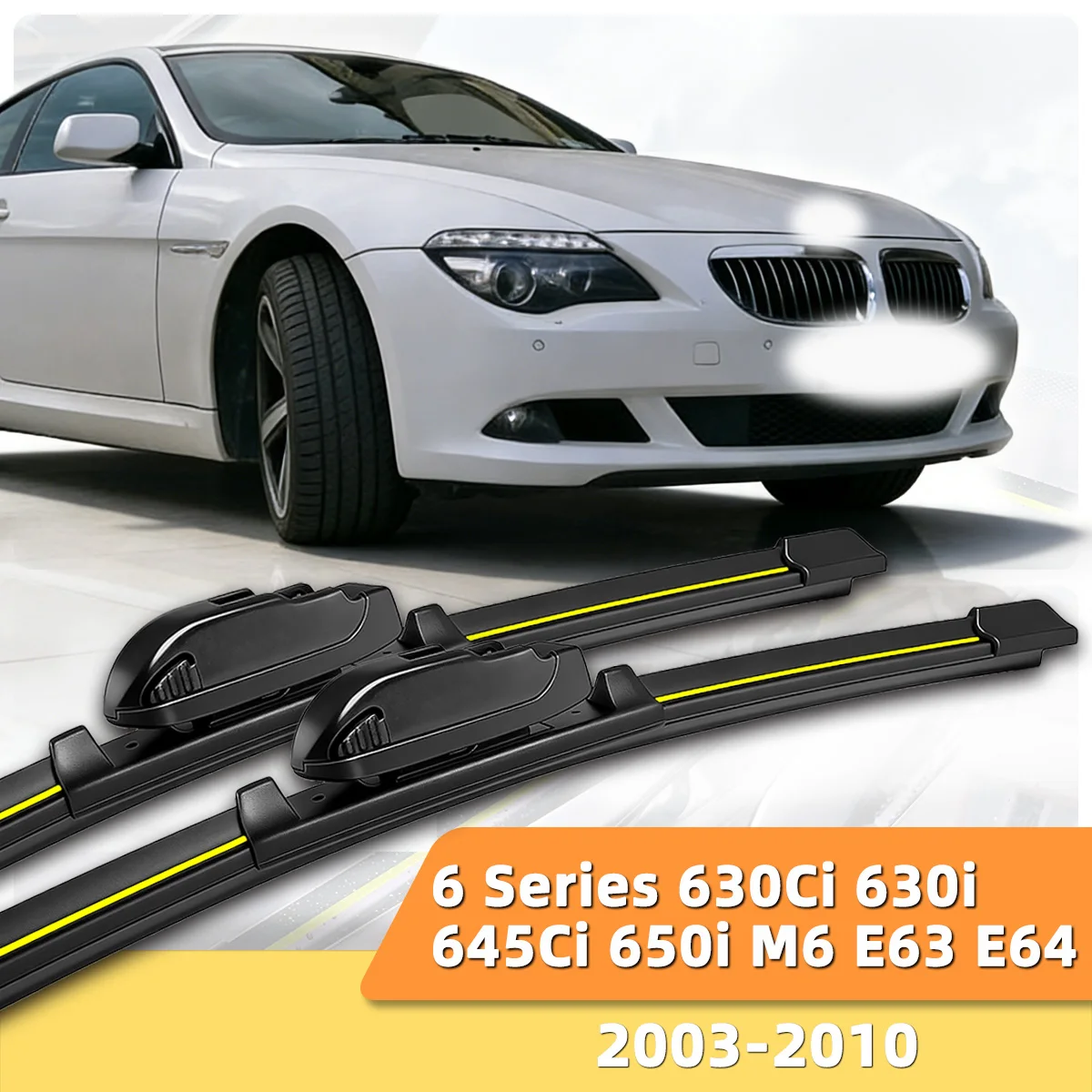 

2PCS Windshield Wiper Fit For BMW 6 Series 630Ci 630i 645Ci 650i M6 E63 E64 (2003-2010)Boneless Front Wiper Natural Rubber Strip