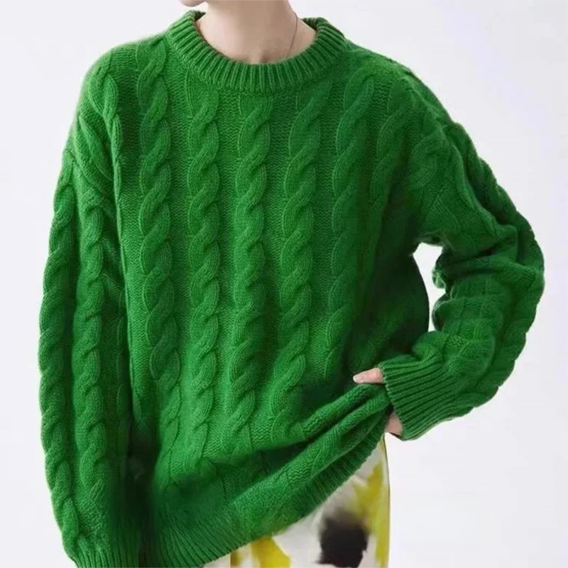 

100% Pure Wool Sweater Women's 2025 Autumn/Winter New Round Neck Knit Pullover Korean Fashion Loose Large Size Cashmere Sweater