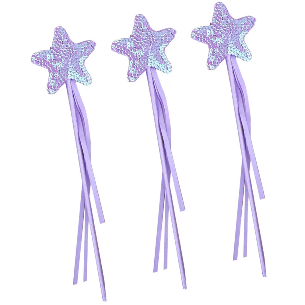 

3pcs Pentagram Fairy Wands Purple Shimmer Kids Toys Princess Props Gifts for Girls Stage Performances Party Accessories