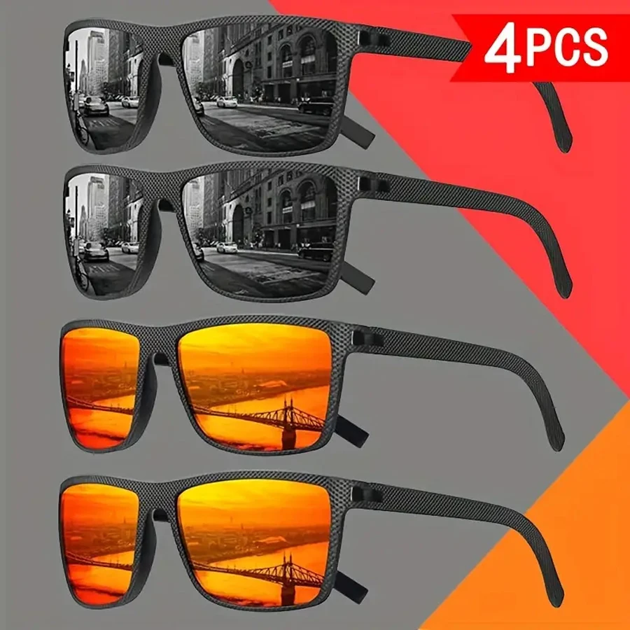 مجموعة مكونة من 4 نظارات رجالية، تتميز بإطار مربع كلاسيكي أنيق وعصري، ومناسب للارتداء اليومي #4