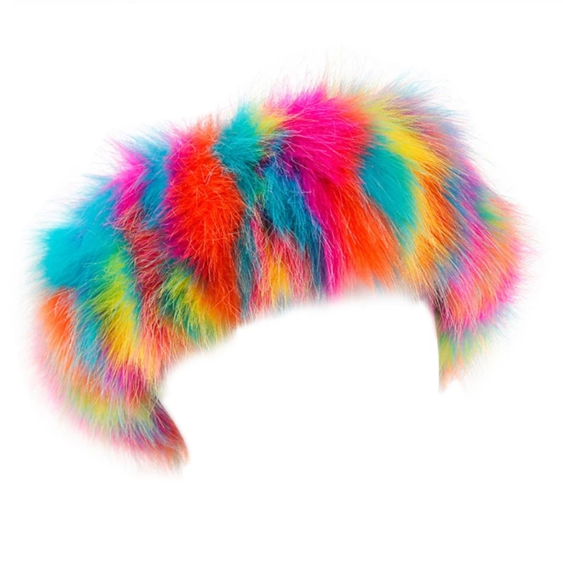 Furry Headband Winter Fluffy Hairband ที่มีสีสันเครื่องประดับสวมหัวชุดคอสเพลย์ผู้หญิง Props Hairhoop เล่นสกีเครื่องประดับผม M6CD