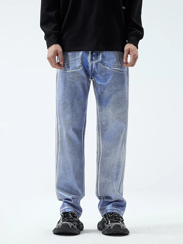 

American High Street Personali Digital Print Men's Jeans Loose Straight Casual Wide Leg Long Trousers Trendy Youth Jeans