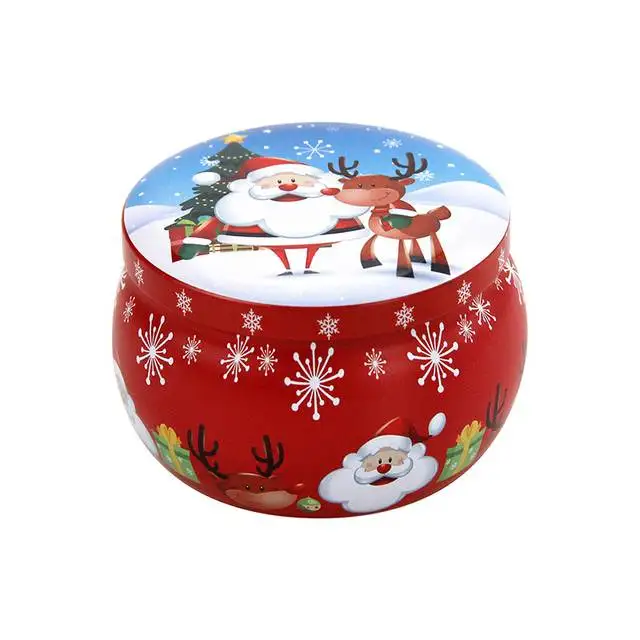 Christmas Candy Can Tin Round Candle Can Chocolate Small Iron Box Creative Biscuit Candy Can Christmas Decoration Candle Can