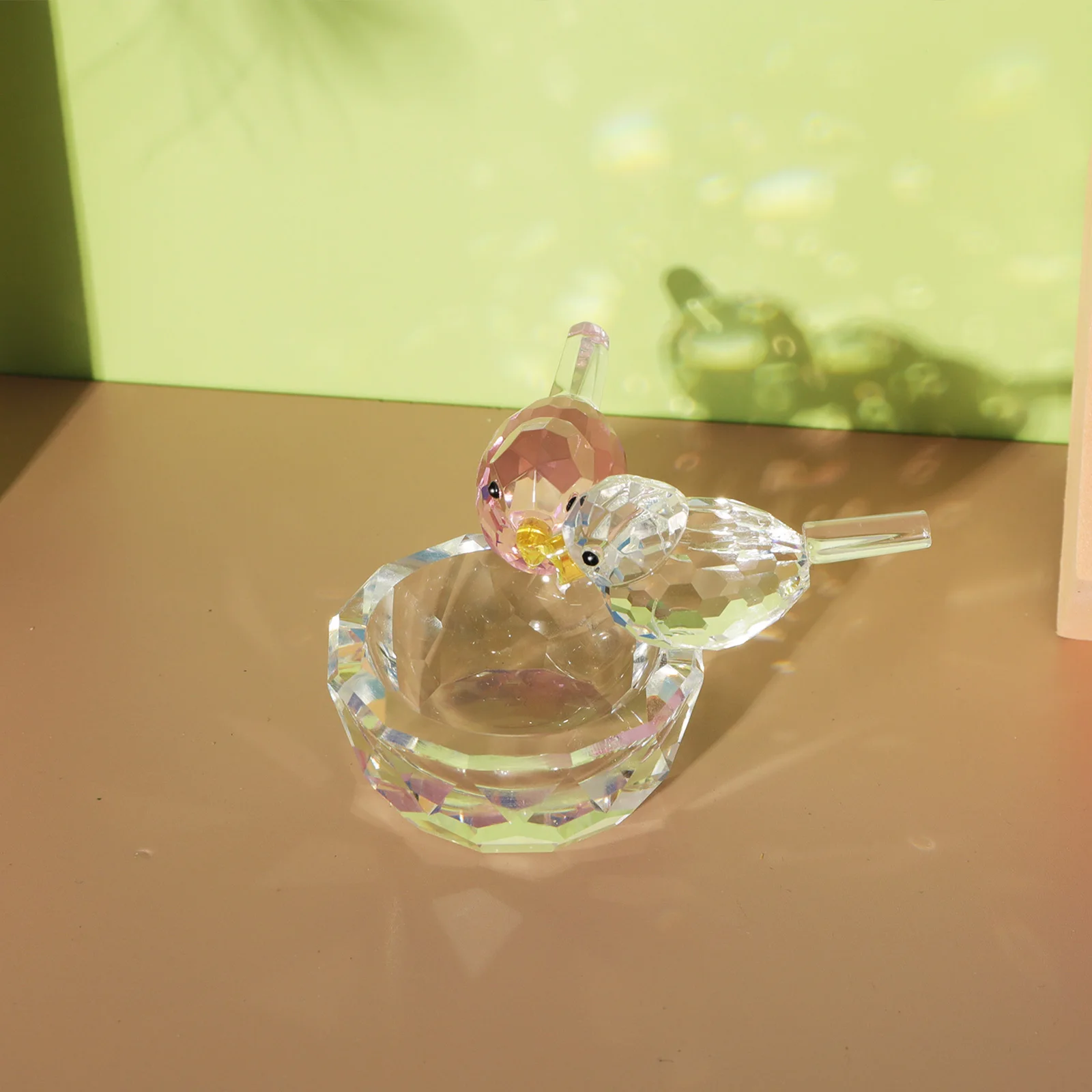 Color Crystal Birds On The Bowl Figurine Collectible Art Glass Animal Ornament Table Wedding Home