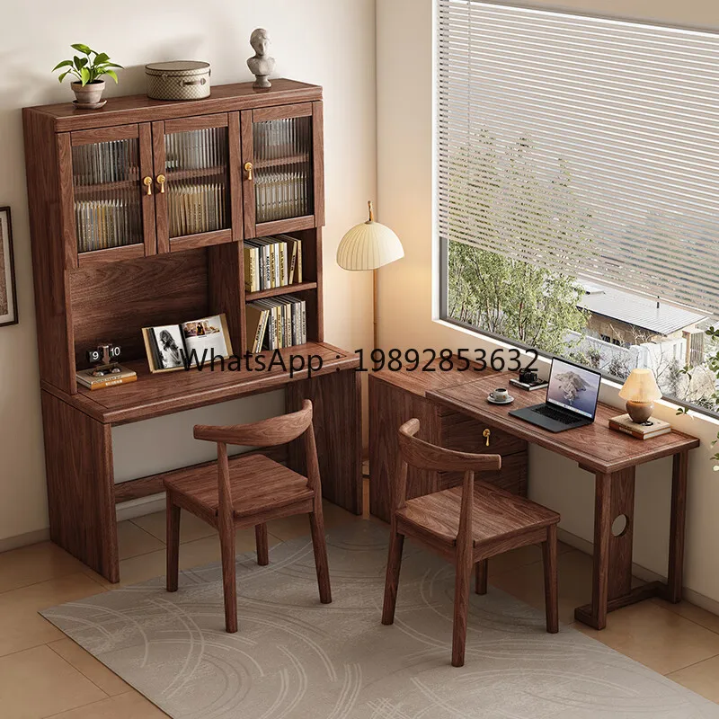 LYY New Chinese Style  Bookshelf Integrated Desk Bookcase Modern Simple Corner Solid Wood Black Walnut  Writing