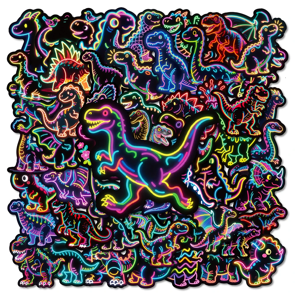 

10/30/56pcs Kawaii Cartoon Dinosaur Neon Stickers Cute Decals for Kids Toy Water Bottle Luggage Phone Colorful Graffiti Decals