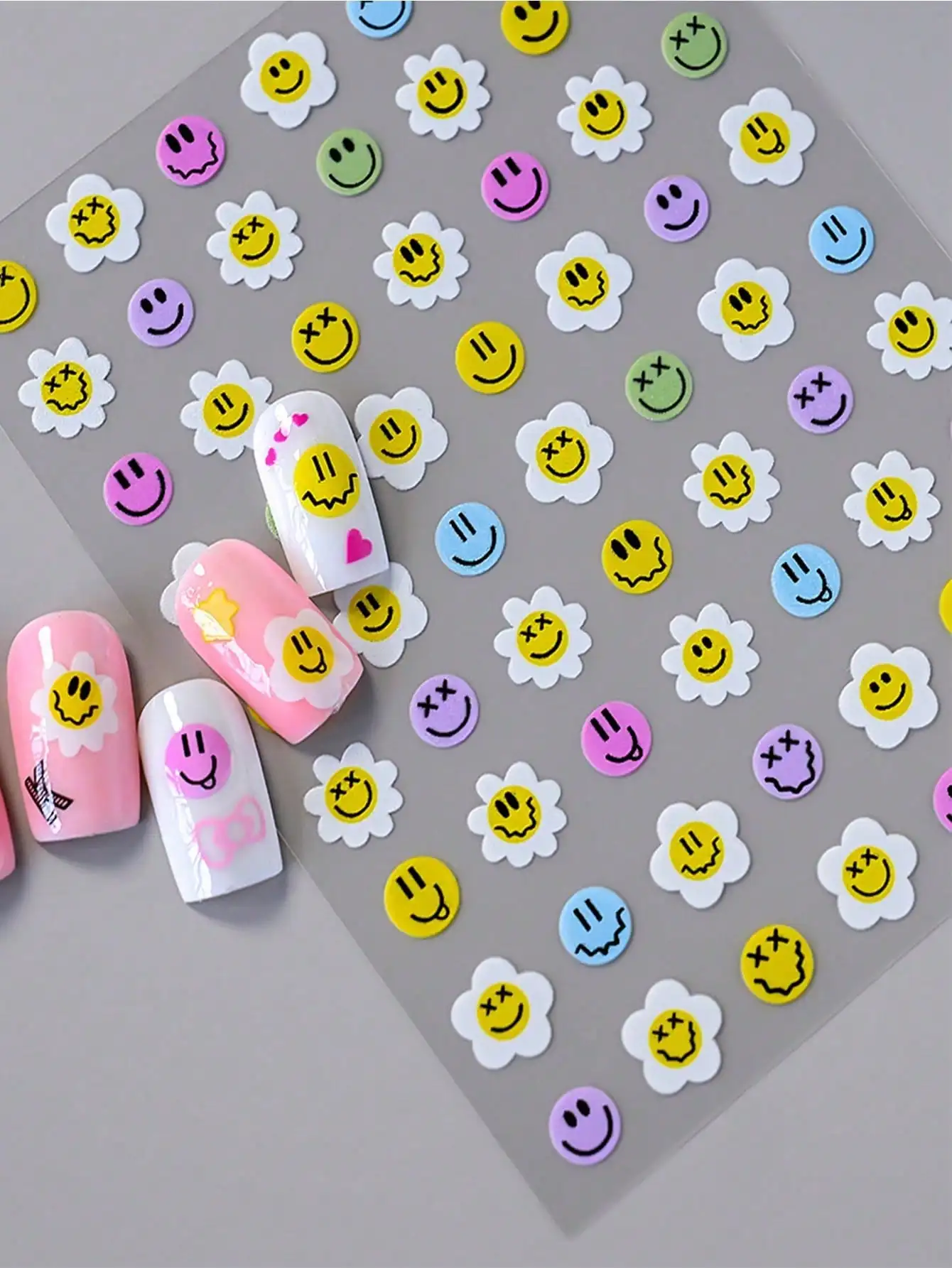 

1Sheet 5D Smiling Face Emoticon Nail Sticker Smile Colorful Nail Art Decoration Self-Adhesive Spring Summer Decal Kawaii Cute
