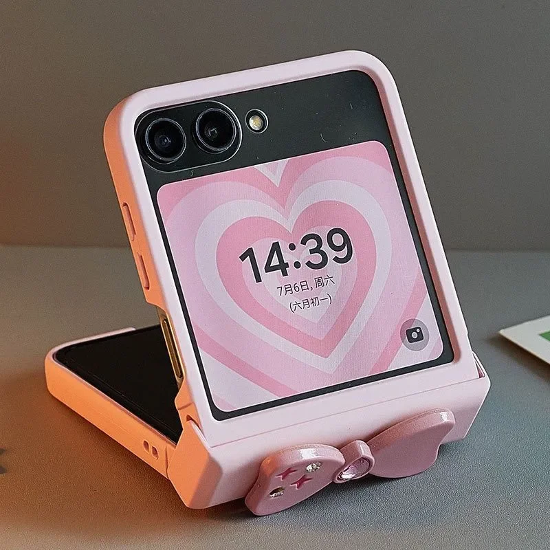 

for Samsung Galaxy Z Flip 7 zflip6 zflip5 Pink Case Cute women girls 3d bow phone cases Kawaii Hard Cover