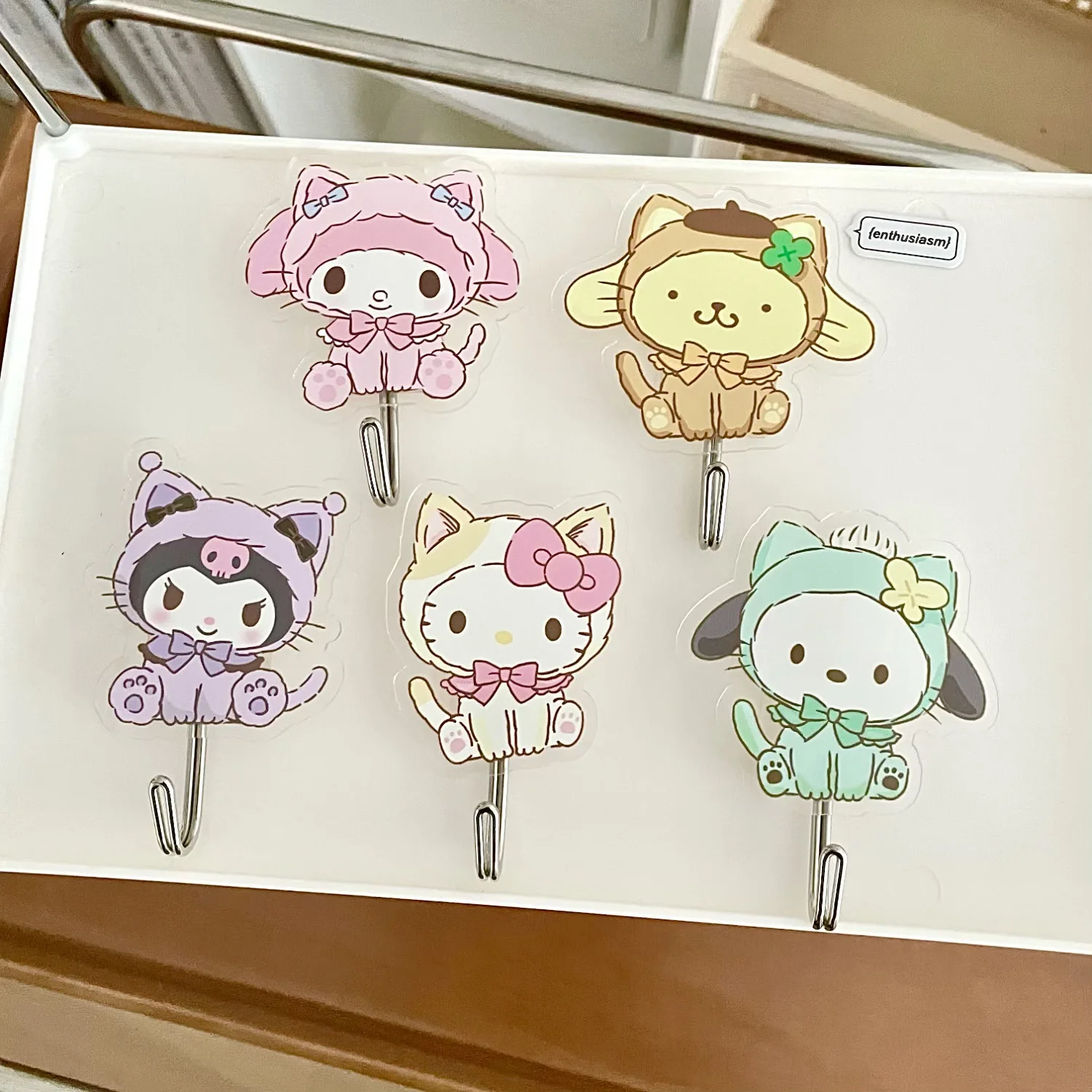 Kawaii Sanrio Hook Cartoon Anime Hello Kitty Kuromi Cinnamoroll My Melody Girl Cute Wall Hook Kitchen No Punching Acrylic Hook