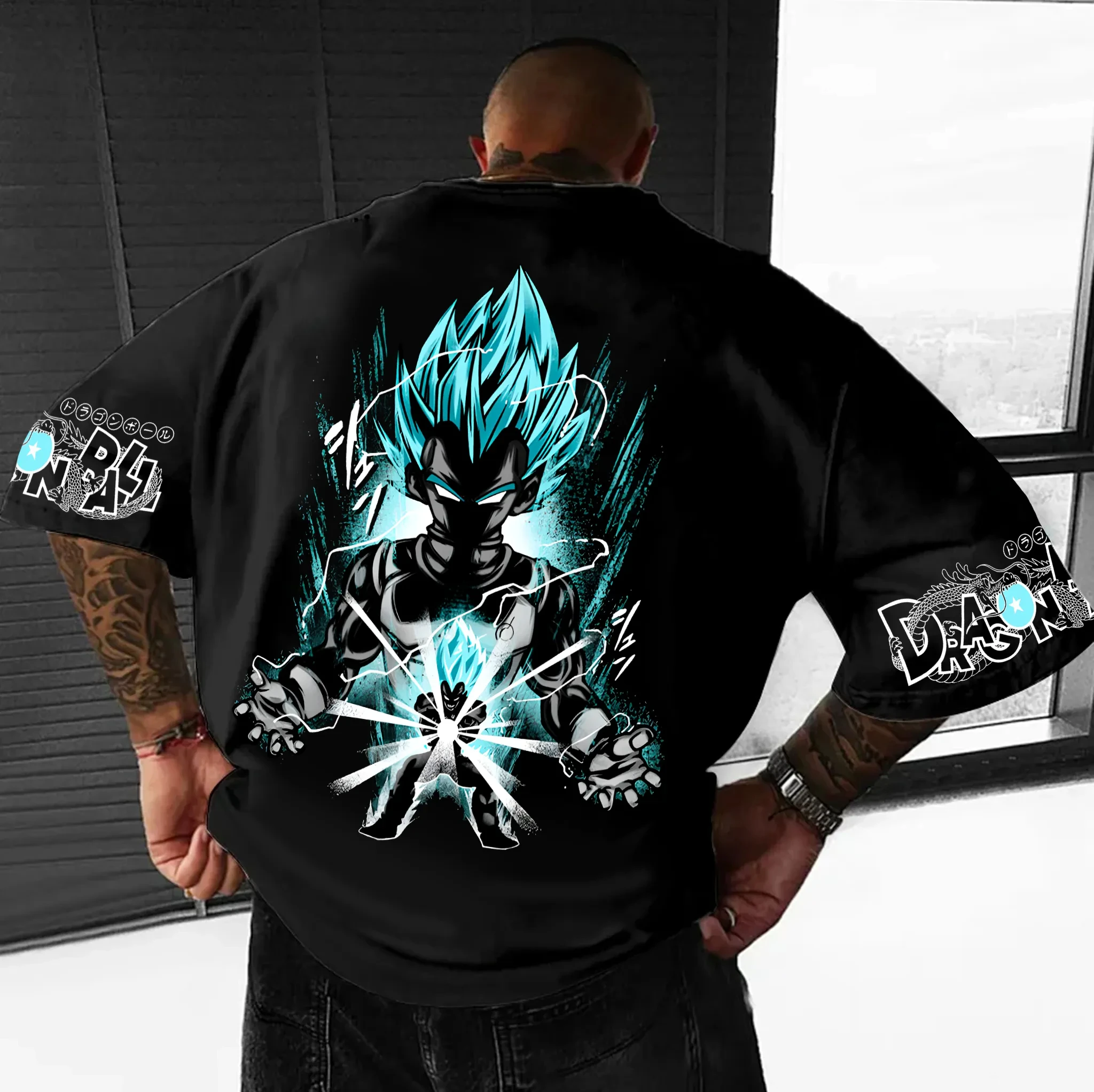 تي شيرت Dragon Ball Goku Vegeta مطبوع من القطن بأكمام قصيرة 2025 على الطراز الأمريكي فضفاض رياضي برقبة دائرية للرجال والنساء