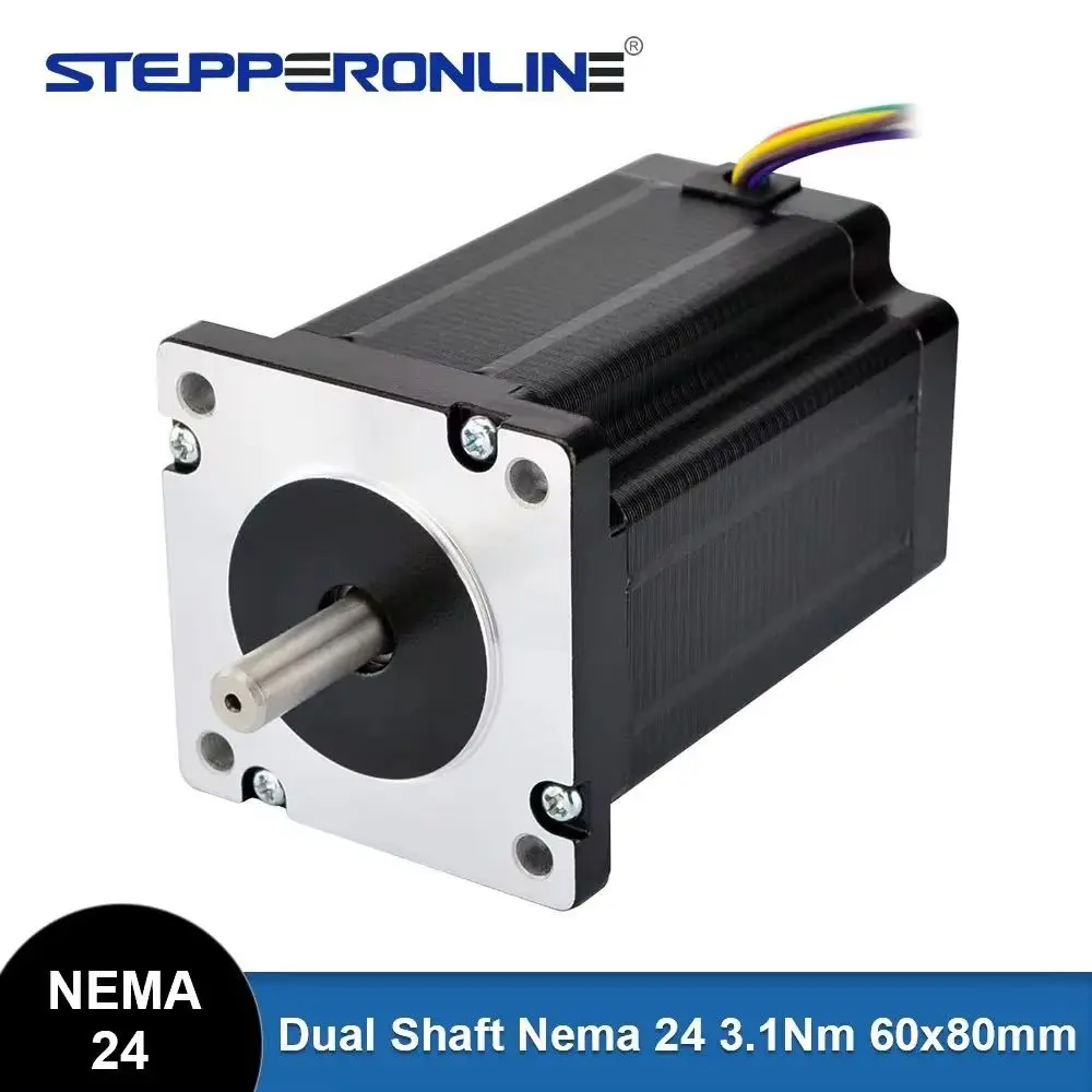 STEPPERONLINE Nema 24 Stepper Motor 3.1Nm 3A Double Shaft 8-wire Stepper Motor for CNC Mill Lathe Laser Router