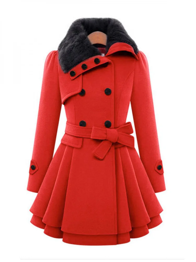 

Женское облегающее шерстяное пальто средней длины с двумя рядами и пуговицами, зимняя модная верхняя одежда, длинное пальто Ele